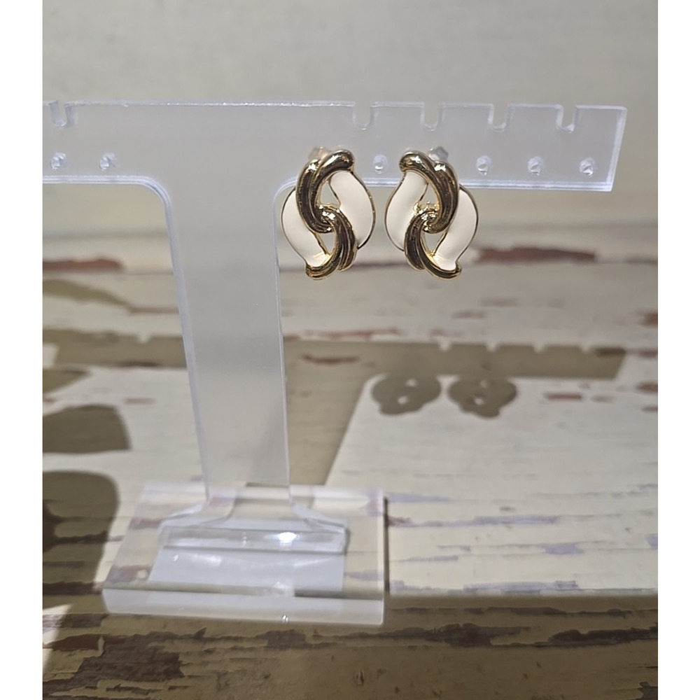 Vtg 80sโ Key Biscayne Enamel Gold Tone Twisted Pierced Fashion Jewelry Earrings